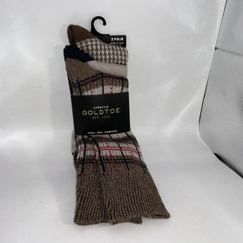 Lifestyle Gold Toe 3 Pack New In‎ Package Groovy Plaid Crew Socks